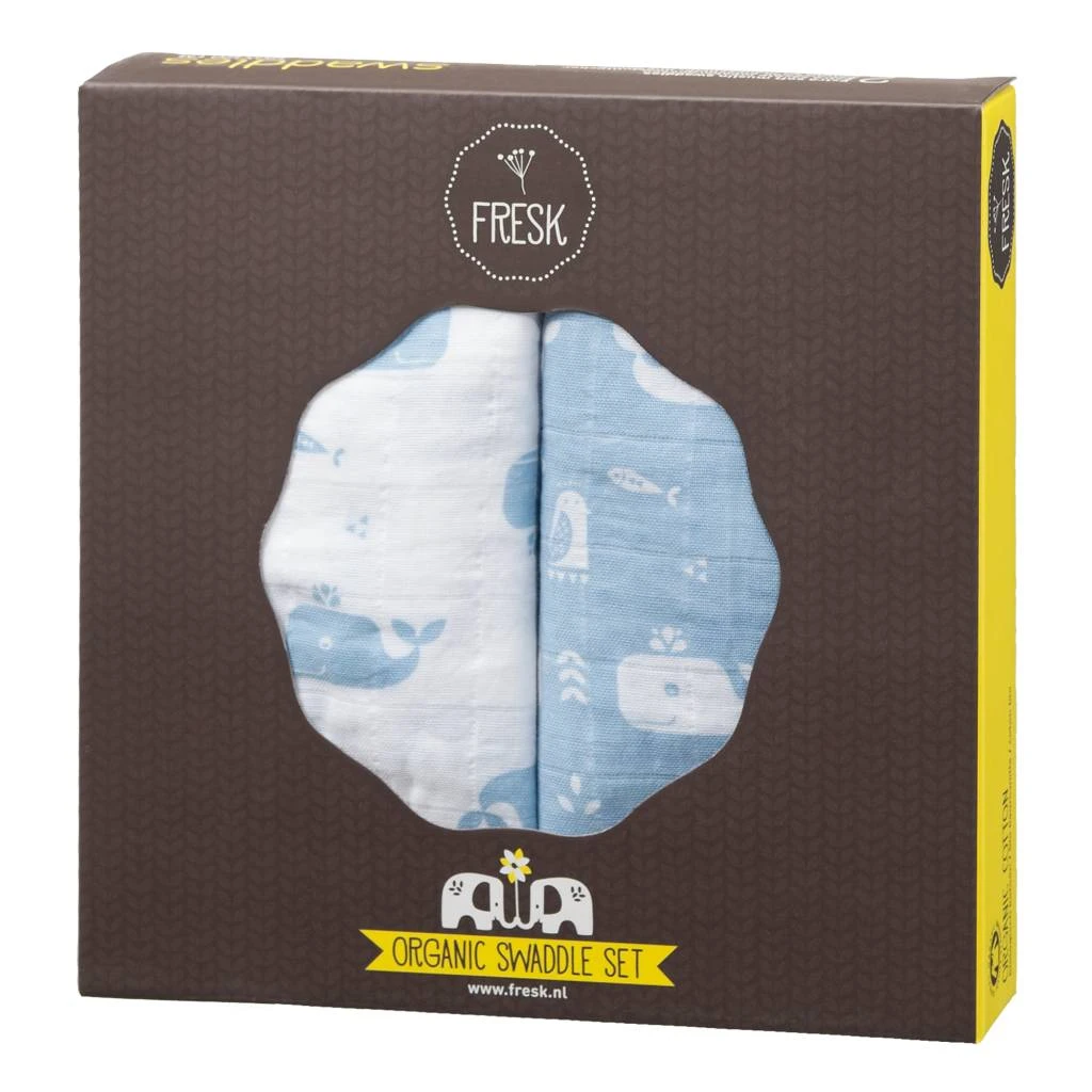 Fresk Muslin Swaddle Mulltuch 2er Pack - Wal Blau 3 Fresk Muslin Swaddle Mulltuch 2er Pack - Wal Blau