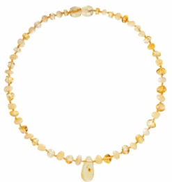 Amberos Bernsteinkette, Baroque Mit Anhänger Milk Lemon