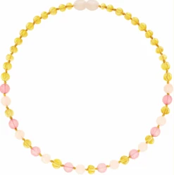 Amberos Bernsteinkette, Baroque Mit Edelsteinen Pink-Jade Und Quartz