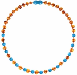Amberos Bernsteinkette, Baroque Mit Edelsteinen Türkis