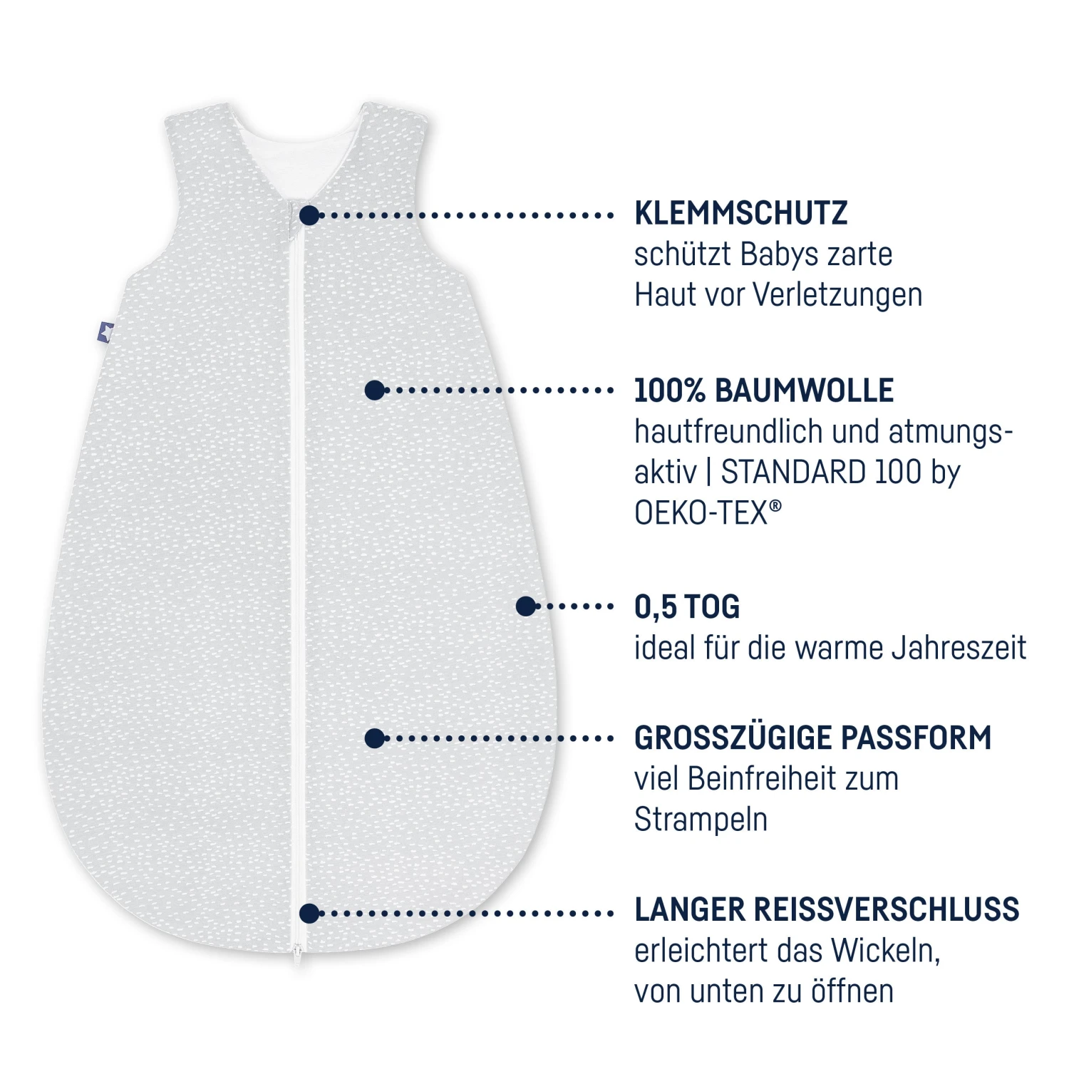 Julius Zöllner Sommerschlafsack Jersey 62, Tiny Squares Grey 5 Julius Zöllner Sommerschlafsack Jersey 62, Tiny Squares Grey – Bild 3