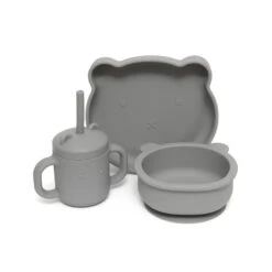 Petit Monkey Silikon Teller Mit Saugknopf Bär, Pewter Green -Bambino Store 36341 4