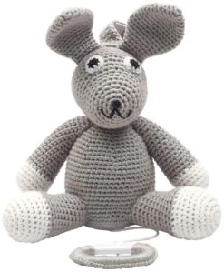 NatureZOO Gehäkelte Spieluhr, Graues Kaninchen
